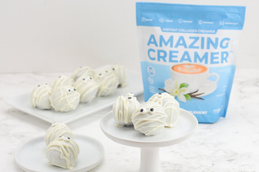 Mummy Cake Balls Featuring Amazing Creamer